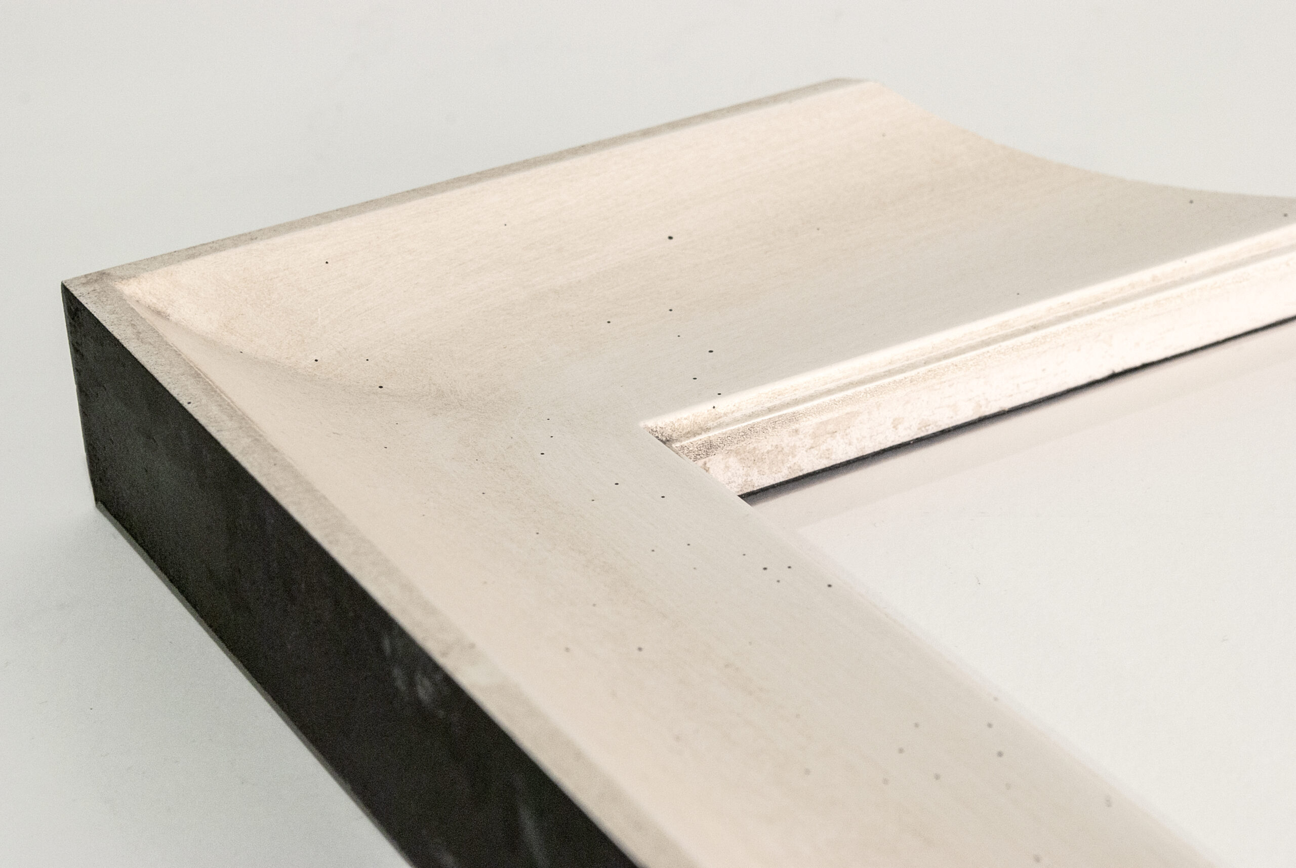 Detail view of the closed corner aged slip frame by Dawsons Handcrafted