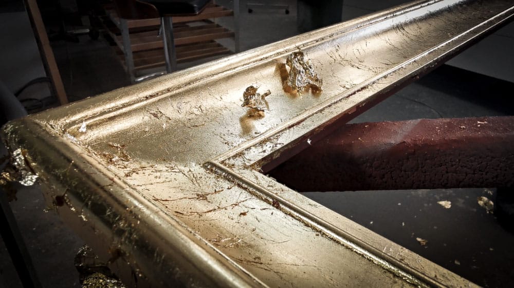 A Gold Leaf Frame in production at the Dawsons Handcrafted Workshop in Ashmore on the Gold Coast.