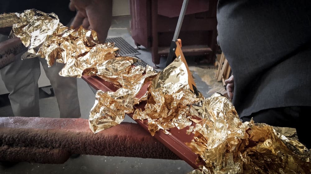 Gold Leaf Gilding by hand at dawsons handcrafted workshop, gold coast